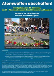 Kundgebung zum 80. Jahrestag der Atombombenabwürfe auf Hiroshima und Nagasaki @ Marktplatz